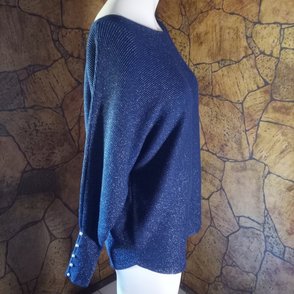 Elegant Navy Off-the-Shoulder Sweater - Picture 3 of 4